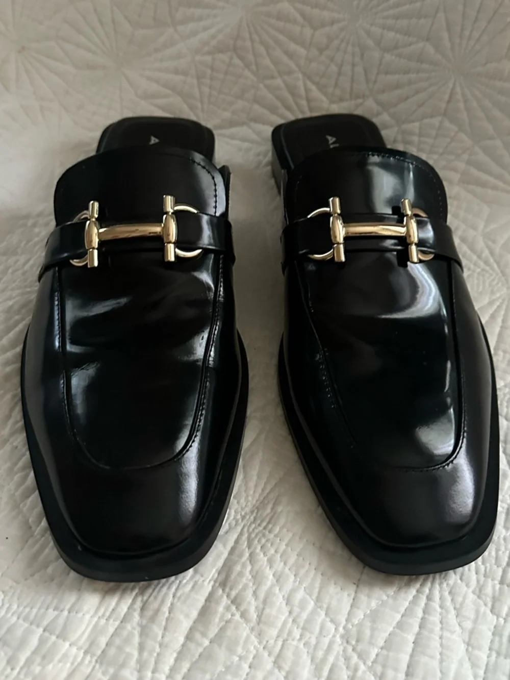 ALDO Black Patent Leather Slip-On Loafers with Gold Hardware